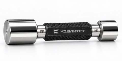 Двусторонний гладкий калибр-пробка ПР и НЕ с чёрной рукояткой — основной вид, иллюстрация типа изделия